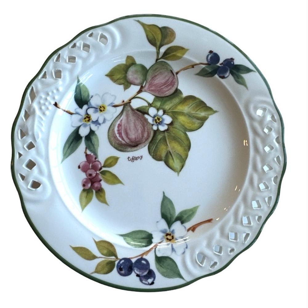 Vintage Italian Brunelli Serving Platters Tiffany Floral Green 8” Made in Italy